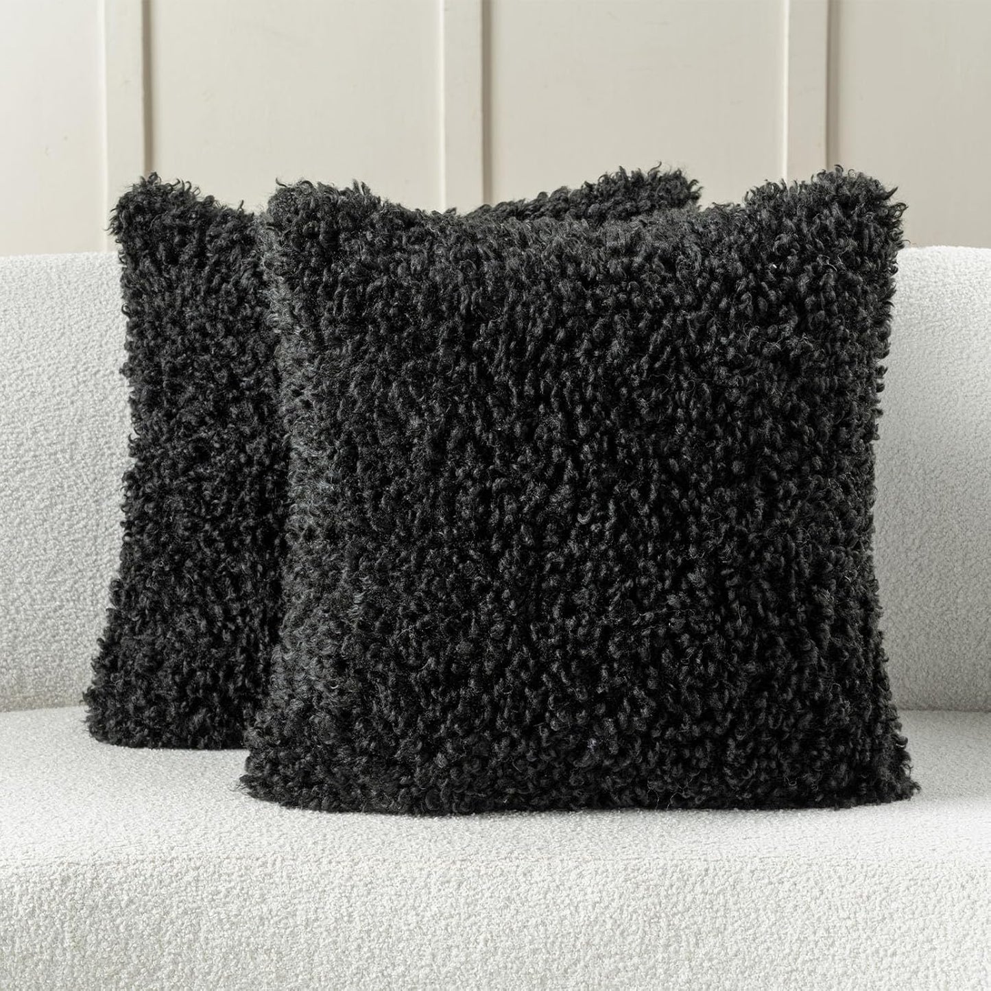 FUTEI Olive Green Decorative Throw Pillow Covers 18x18 Inch Set of 2,Soft Fluffy Faux Wool Fur Boucle Textured Cushion Case,Modern Home Decor for Couch Bed Living Room Office