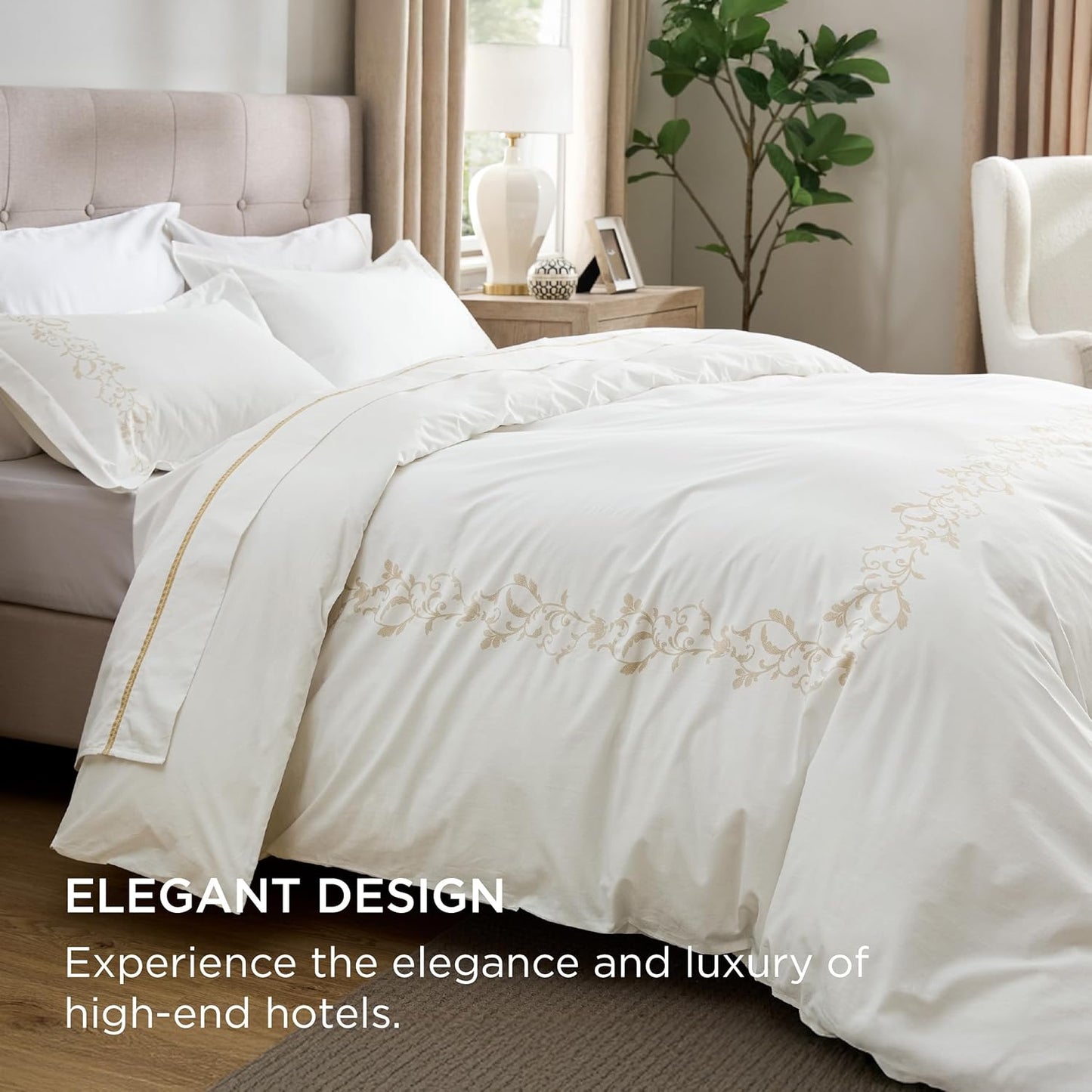 Bedsure Luxury Hotel Duvet Cover King Size, 100% White Cotton Curly Frame Bedding Set, Includes 1 Duvet Cover 104x90 Inches with Zipper Closure & 2 Pillow Shams, Comforter Sold Separately