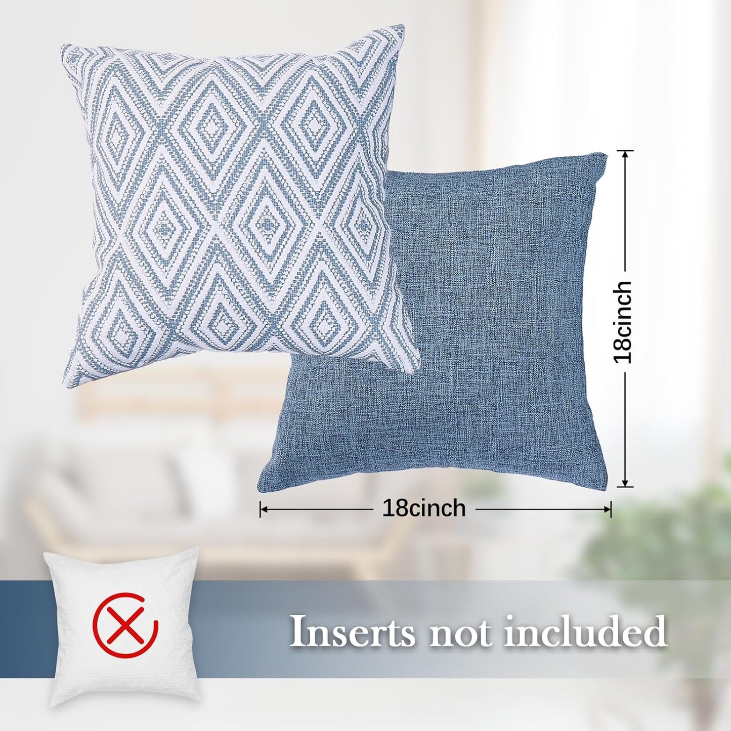 HPUK Decorative Throw Pillow Covers Set of 4 Square Couch Pillows Linen Cushion Cover for Couch Sofa Living Room, 18"x18" inches, Blue