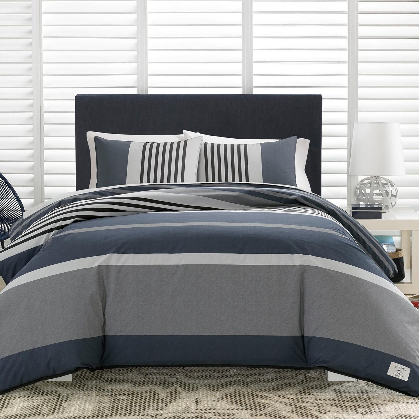 Nautica Duvet Cover Set Cotton Reversible Bedding with Matching Sham, Styligh Home Decor, Twin, Rendon Charcoal/Navy 2 Count