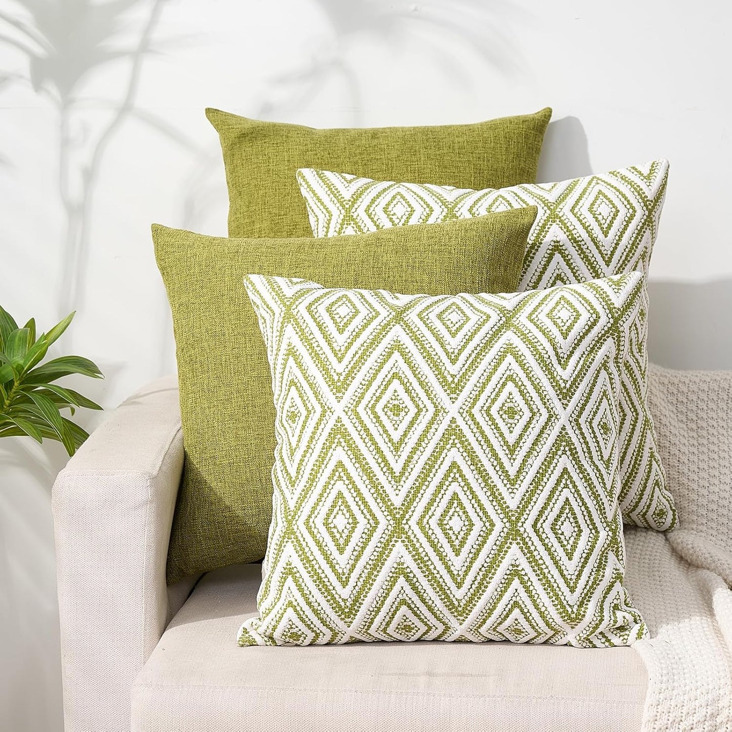HPUK Decorative Throw Pillow Covers Set of 4 Square Couch Pillows Linen Cushion Cover for Couch Sofa Living Room, 18"x18" inches, Blue