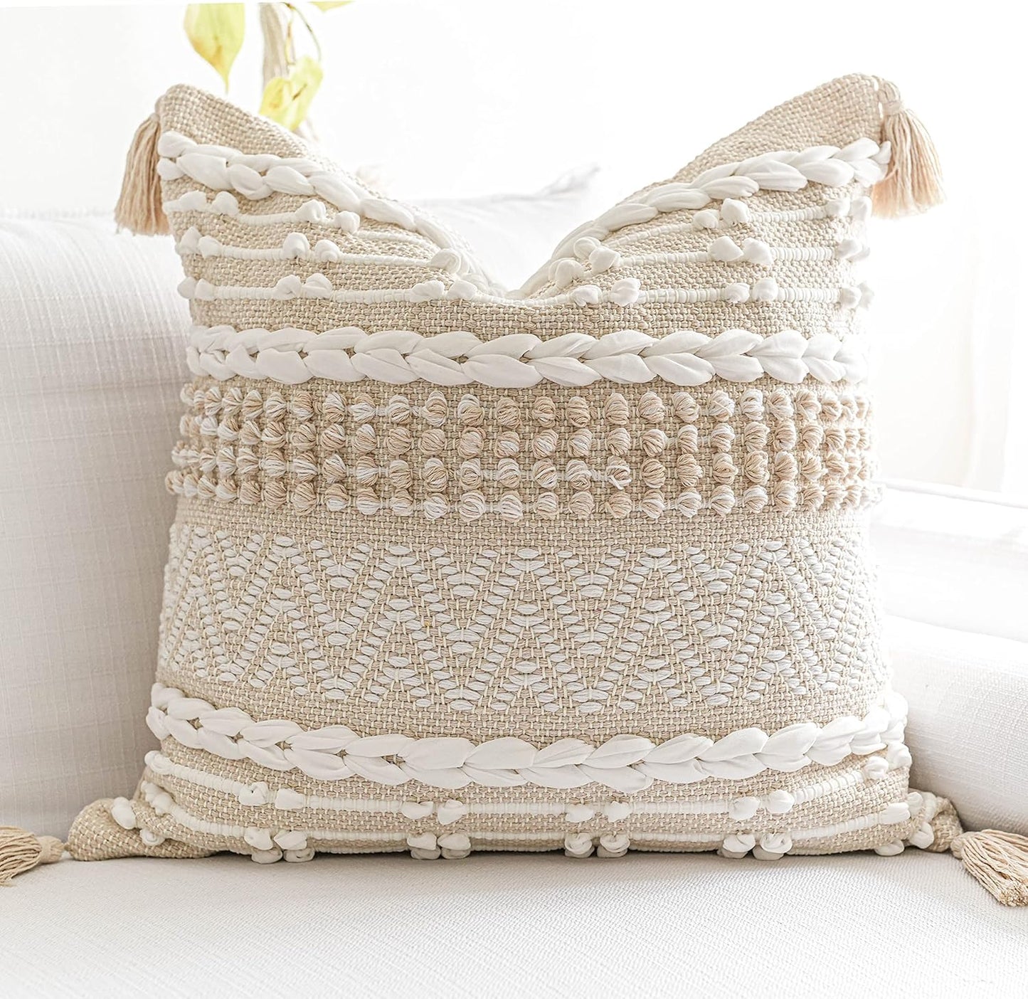 Gray Decorative Lumbar Pillow Cover 14x36, Boho Long Throw Pillow for Bed, Accent Lumbar Throw Pillow Case, Modern Farmhouse Textured Lumbar Cushion (Cover ONLY)