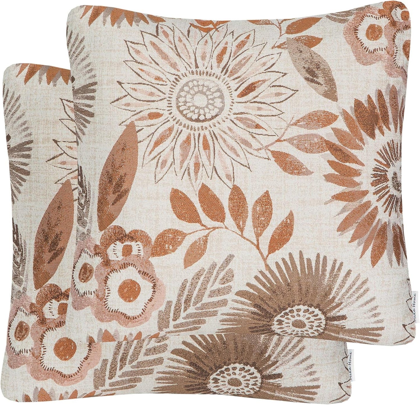 Pack of 2 Decorative Throw Pillows Cases Cushion Cover for Sofa Couch Bed,Sunflower Pattern,20x20 Inches,Blue Cream
