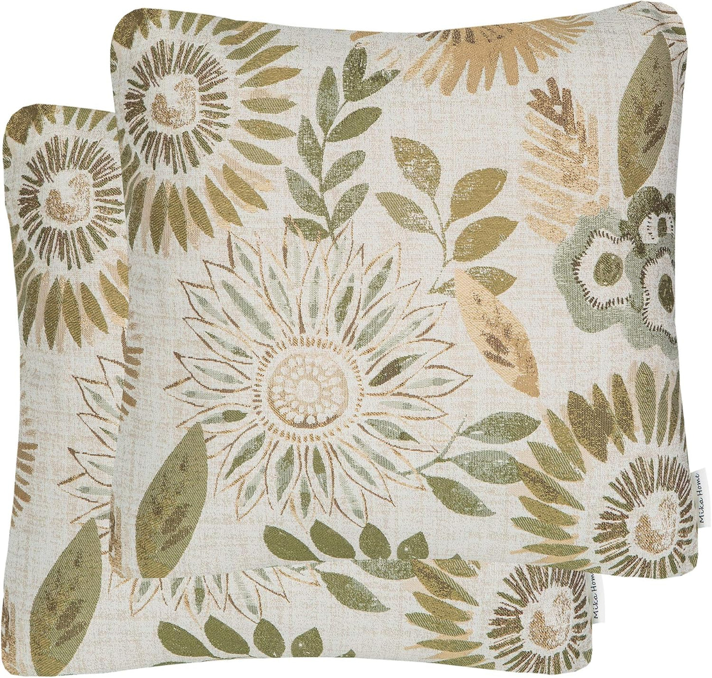 Pack of 2 Decorative Throw Pillows Cases Cushion Cover for Sofa Couch Bed,Sunflower Pattern,20x20 Inches,Blue Cream