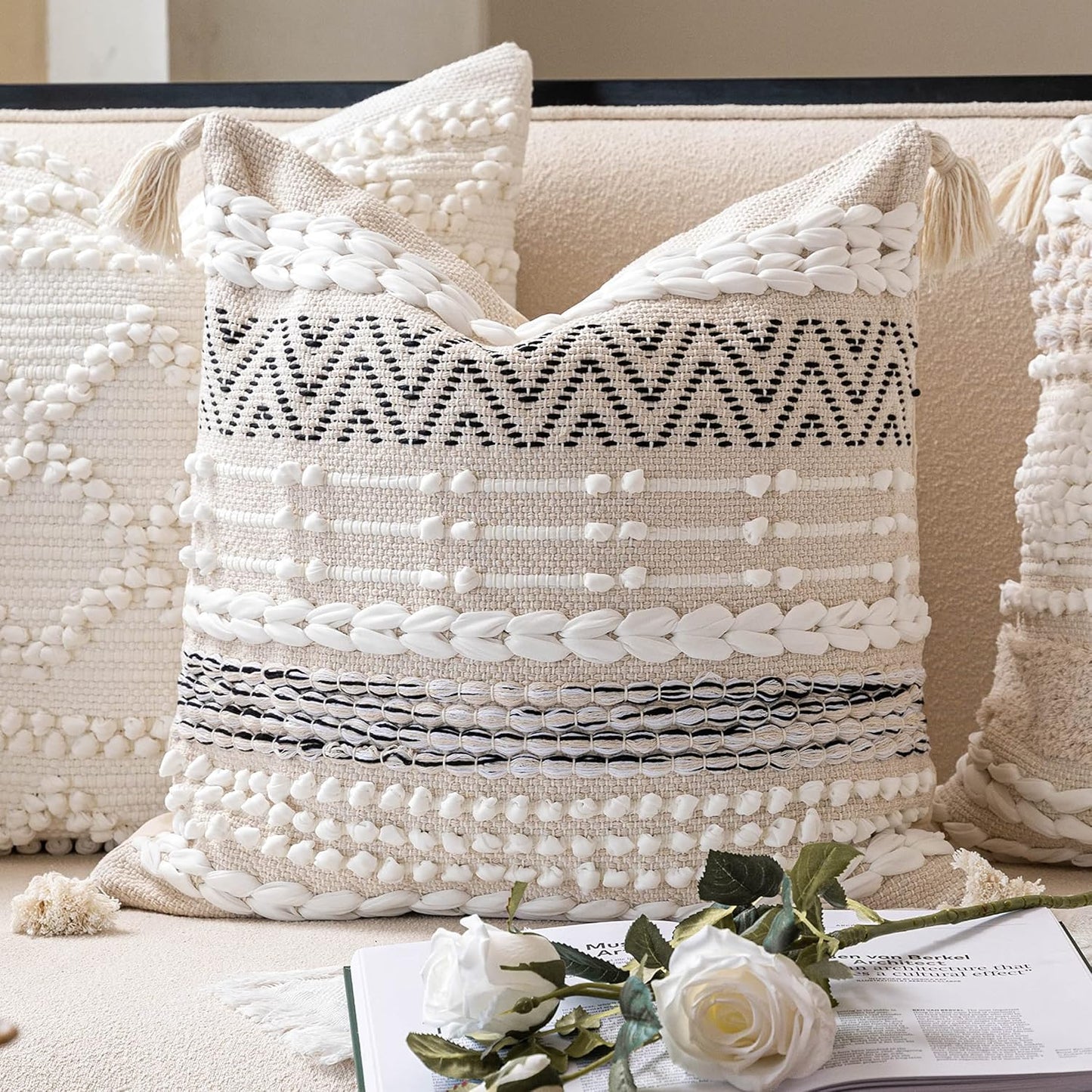 Gray Decorative Lumbar Pillow Cover 14x36, Boho Long Throw Pillow for Bed, Accent Lumbar Throw Pillow Case, Modern Farmhouse Textured Lumbar Cushion (Cover ONLY)