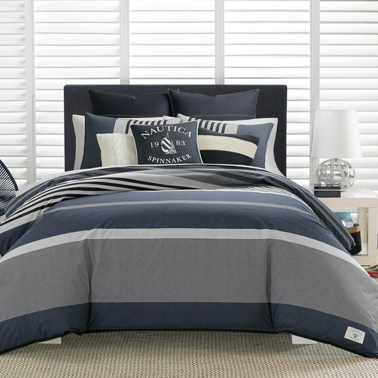 Nautica Duvet Cover Set Cotton Reversible Bedding with Matching Sham, Styligh Home Decor, Twin, Rendon Charcoal/Navy 2 Count