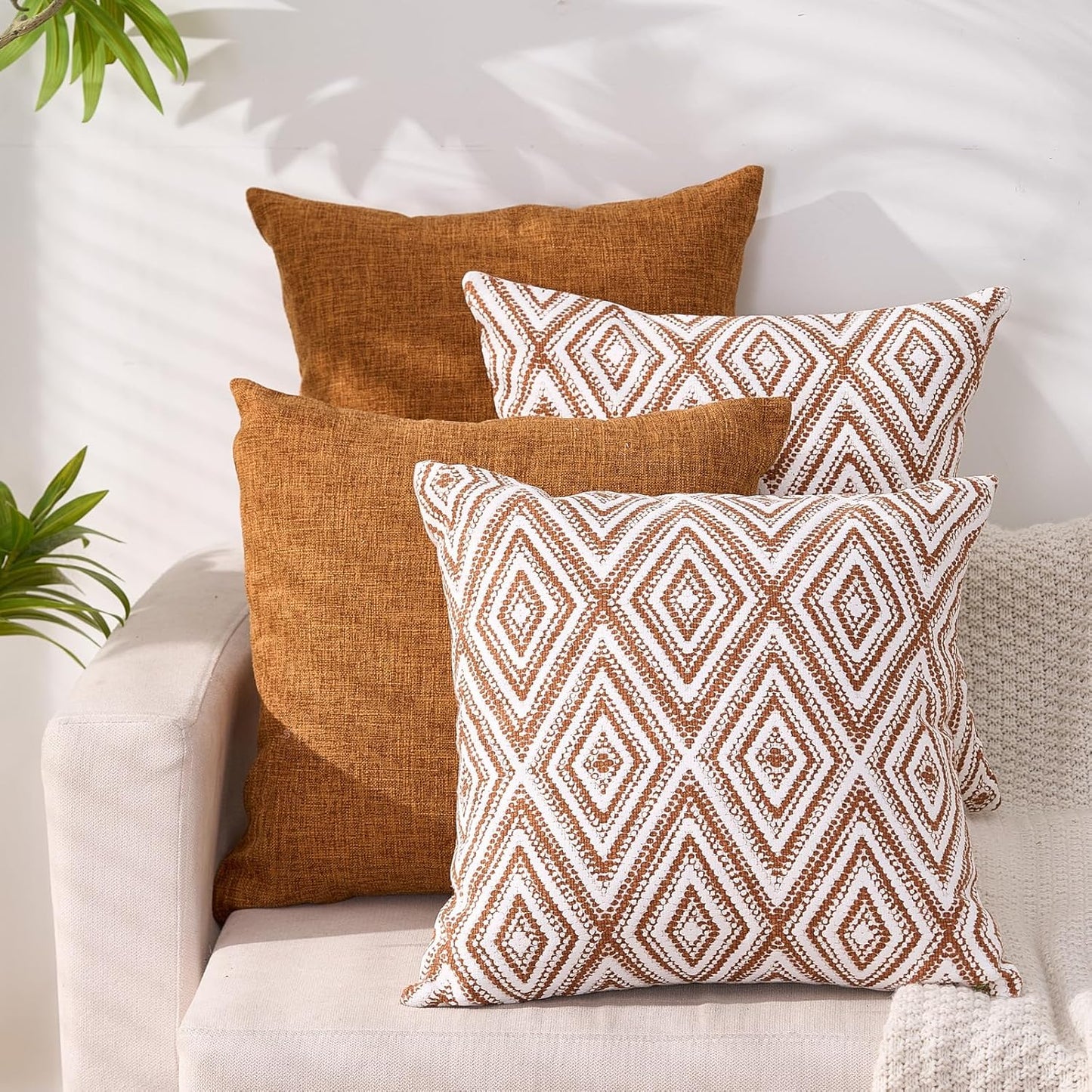 HPUK Decorative Throw Pillow Covers Set of 4 Square Couch Pillows Linen Cushion Cover for Couch Sofa Living Room, 18"x18" inches, Blue