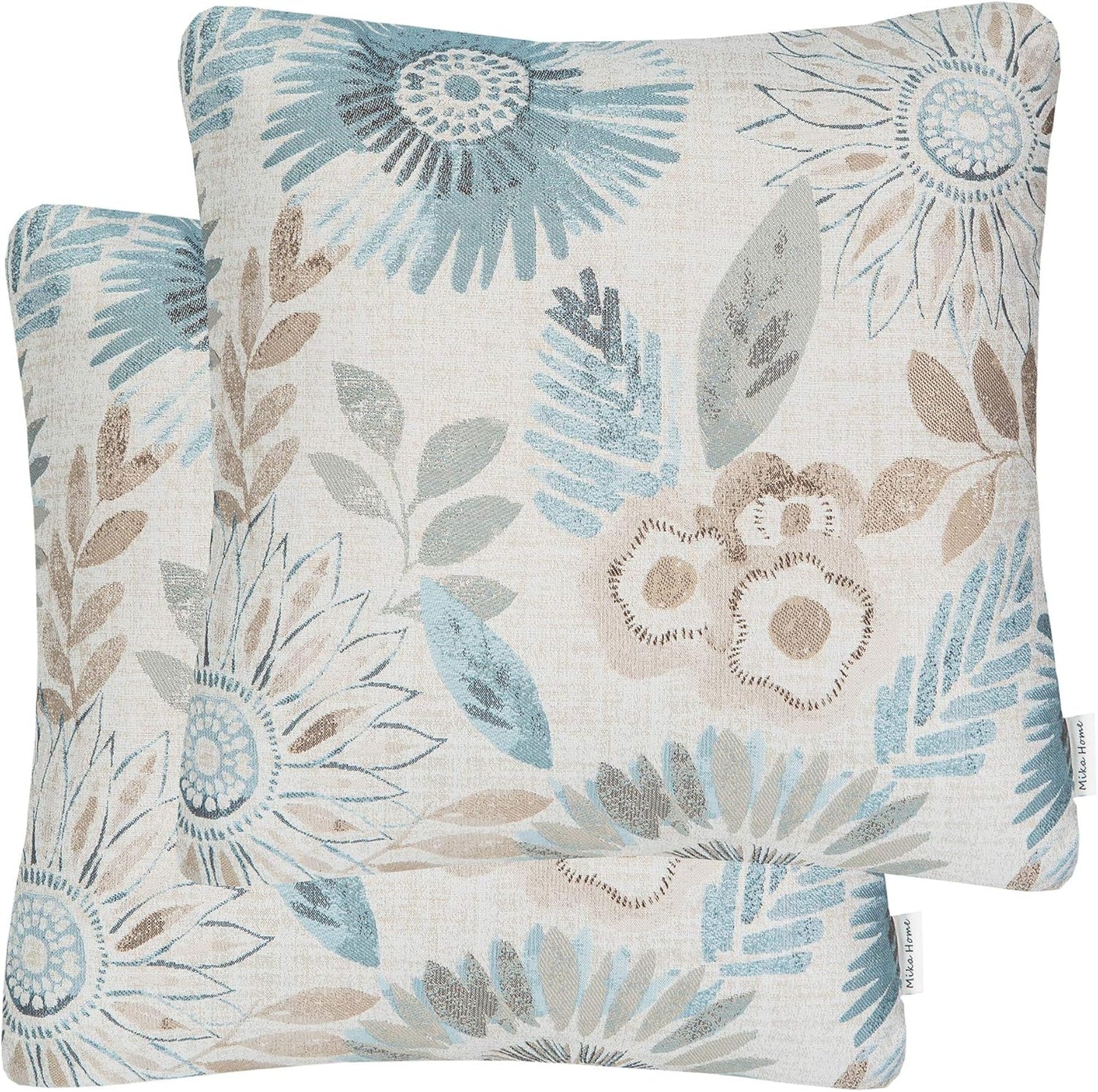 Pack of 2 Decorative Throw Pillows Cases Cushion Cover for Sofa Couch Bed,Sunflower Pattern,20x20 Inches,Blue Cream