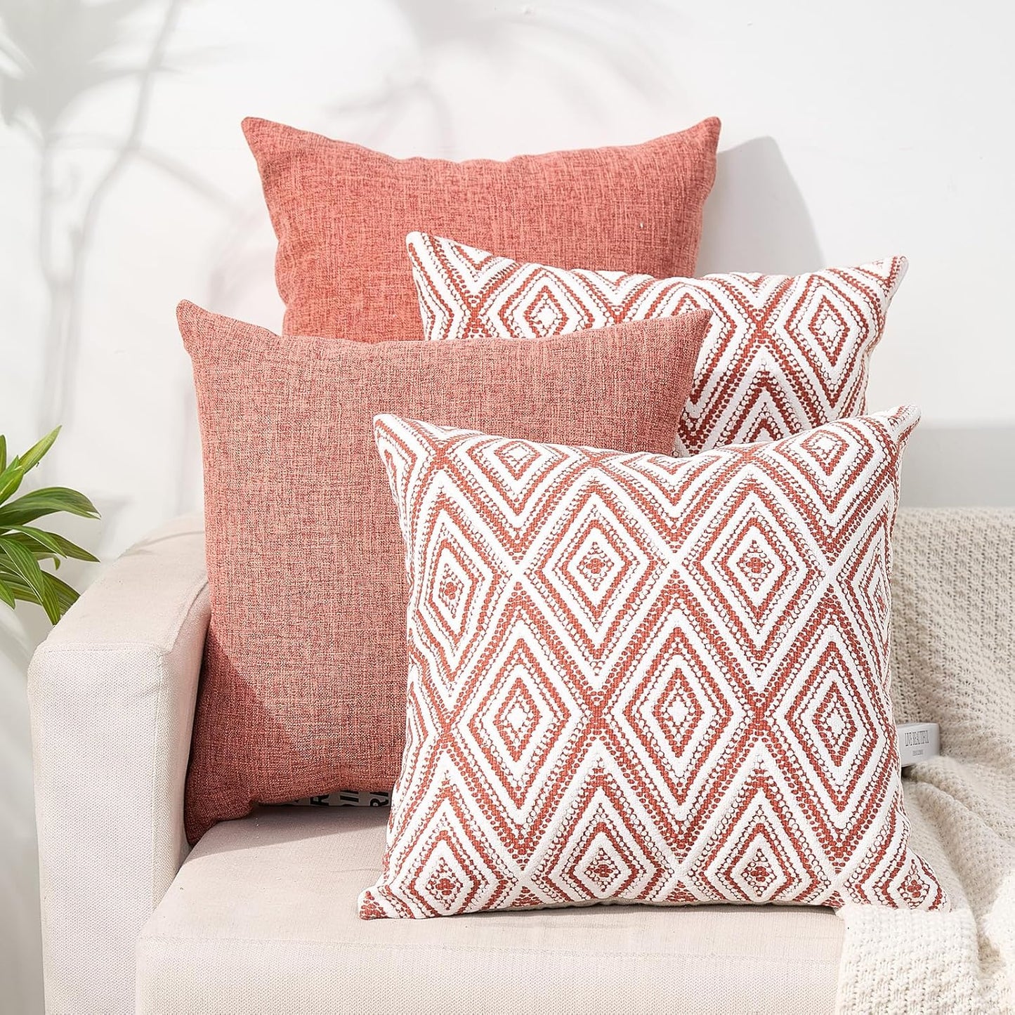 HPUK Decorative Throw Pillow Covers Set of 4 Square Couch Pillows Linen Cushion Cover for Couch Sofa Living Room, 18"x18" inches, Blue