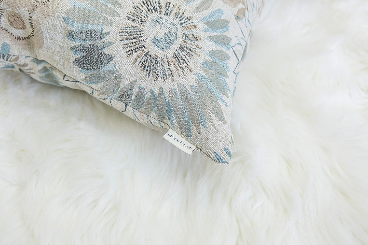 Pack of 2 Decorative Throw Pillows Cases Cushion Cover for Sofa Couch Bed,Sunflower Pattern,20x20 Inches,Blue Cream